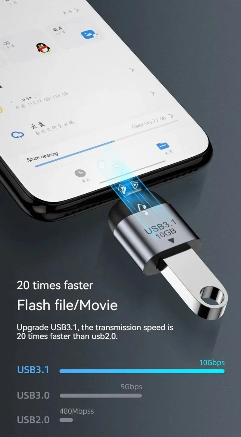 USB A to Type-C Adapter USB 3.1 OTG Adapter Mobile Phone Laptop Fast Charging Converter 10Gb Data Transfer Cable Connector