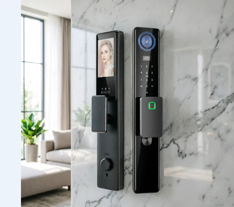 Smart Door Lock 3D Facial Recognition Fingerprint Password IC Card Key Access WiFi Remote Control HD Wide Angle Camera App