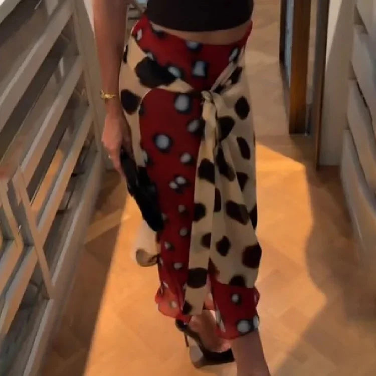 Trendy Slip Dress Animal Print V-neck Sexy  High Slit Fit Maxi Women Dresses Party Stylish Retro Summer Beach Street Outfits Y2k