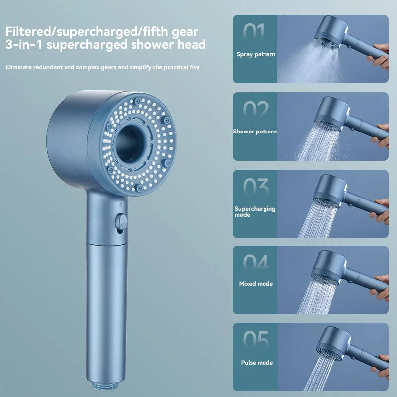 5 Modes Shower Head High Pressure Showerhead Portable Filter Rainfall Faucet Tap Bathroom Bath Home Bathroom New Upgrade