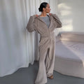 Casual Hooded Coats Long Pants Sets Women's Full Sleeve Draw-string Zipper Tops Wide-leg Trousers 2026 New Ladies Spring Outwear