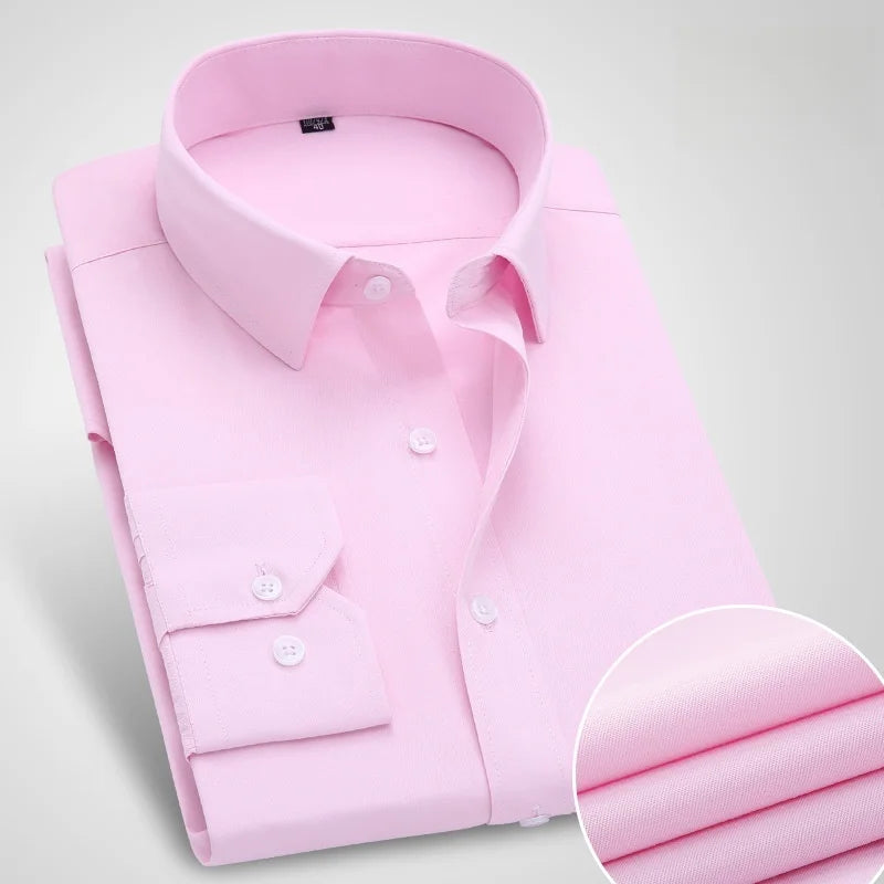 Men's High Quality Dress Shirts Long Sleeve Slim Fit Solid Stripe Business Formal White Shirt Male Pocket Social Clothing 7XL