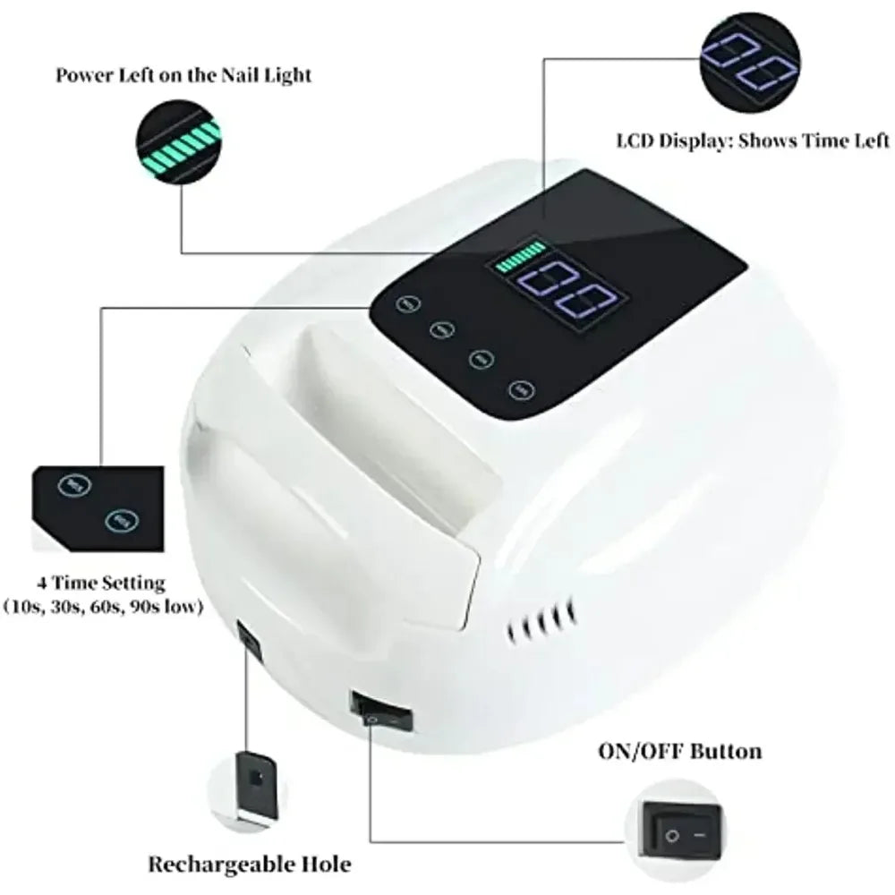 Dual Light Source Rechargeable Nail Lamp with Mirror Bottom Cordless Gel Polish Dryer Pedicure Machine Wireless Nail UV LED Lamp