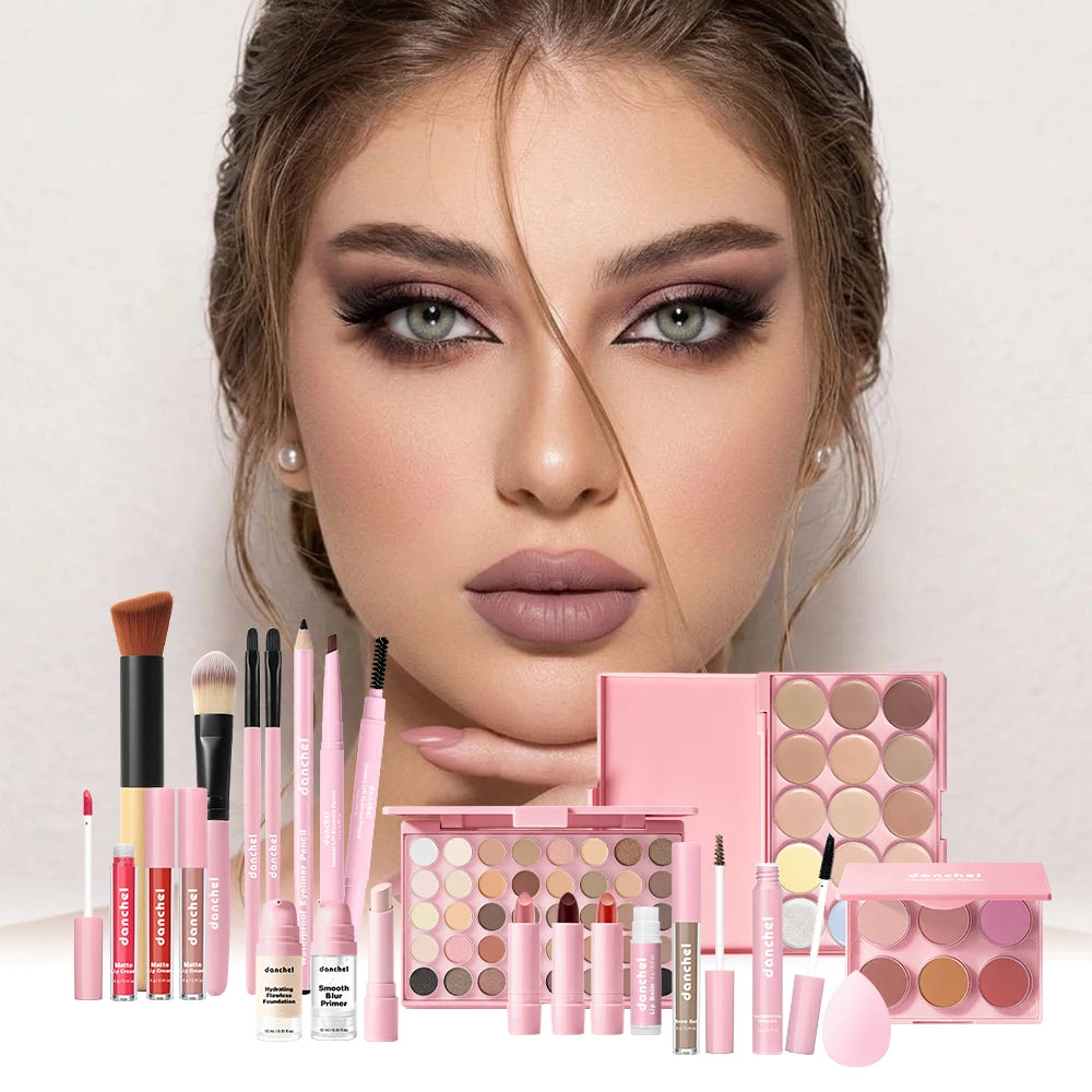 Face Makeup Set Eyeshadow Contour Blush Lipstick Foundation Concealer Eyebrow Eyeliner Mascara Cosmetic Kit With Makeup Brushes