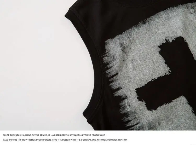 Men's Summer O-neck Sleeveless Short Sleeved Gothic Cross Printed Vests Trendy High Street American Retro Loose Casual Tank Tops