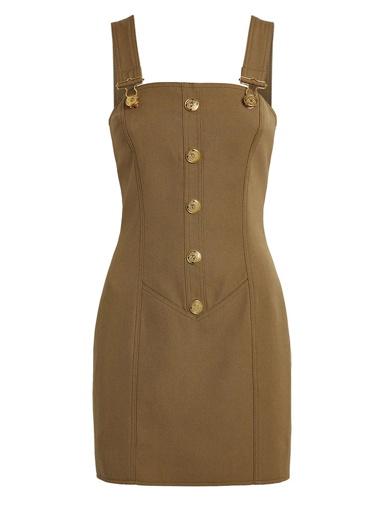 HIGH STREET Newest 2026 Summer Fashion Star Style Designer Women's Lion Buttons Pinafore Dress