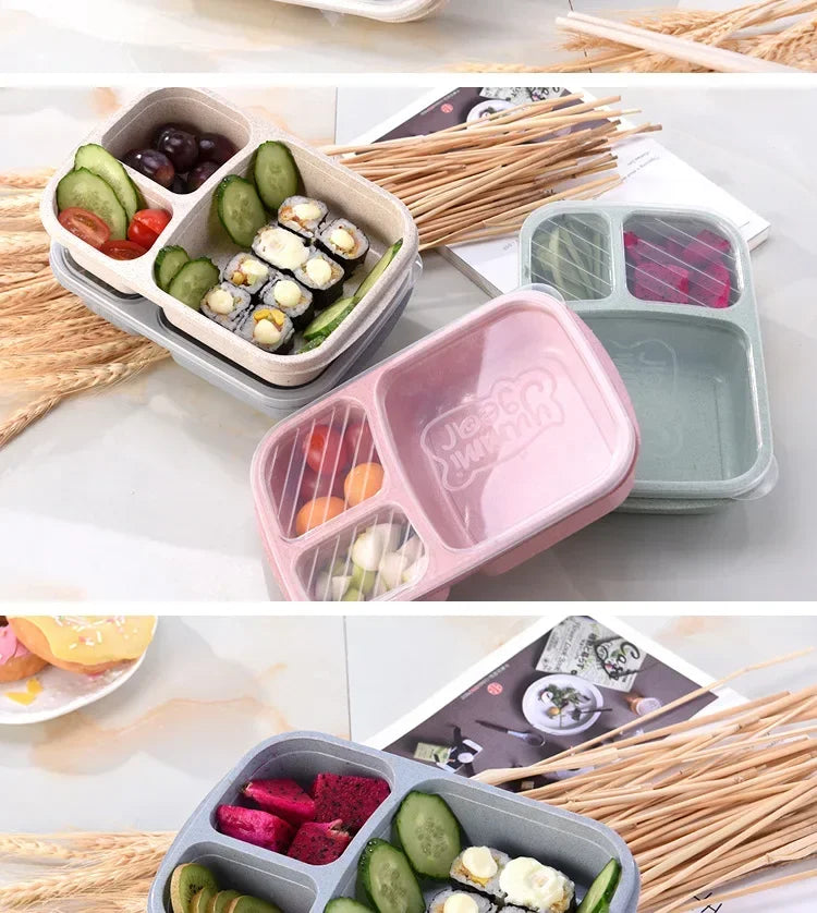 1-3pc Straw Lunch Box Portable Bento Box With Compartment Picnic Bento Box Fruit Container Microwave Oven Dinnerware for Student