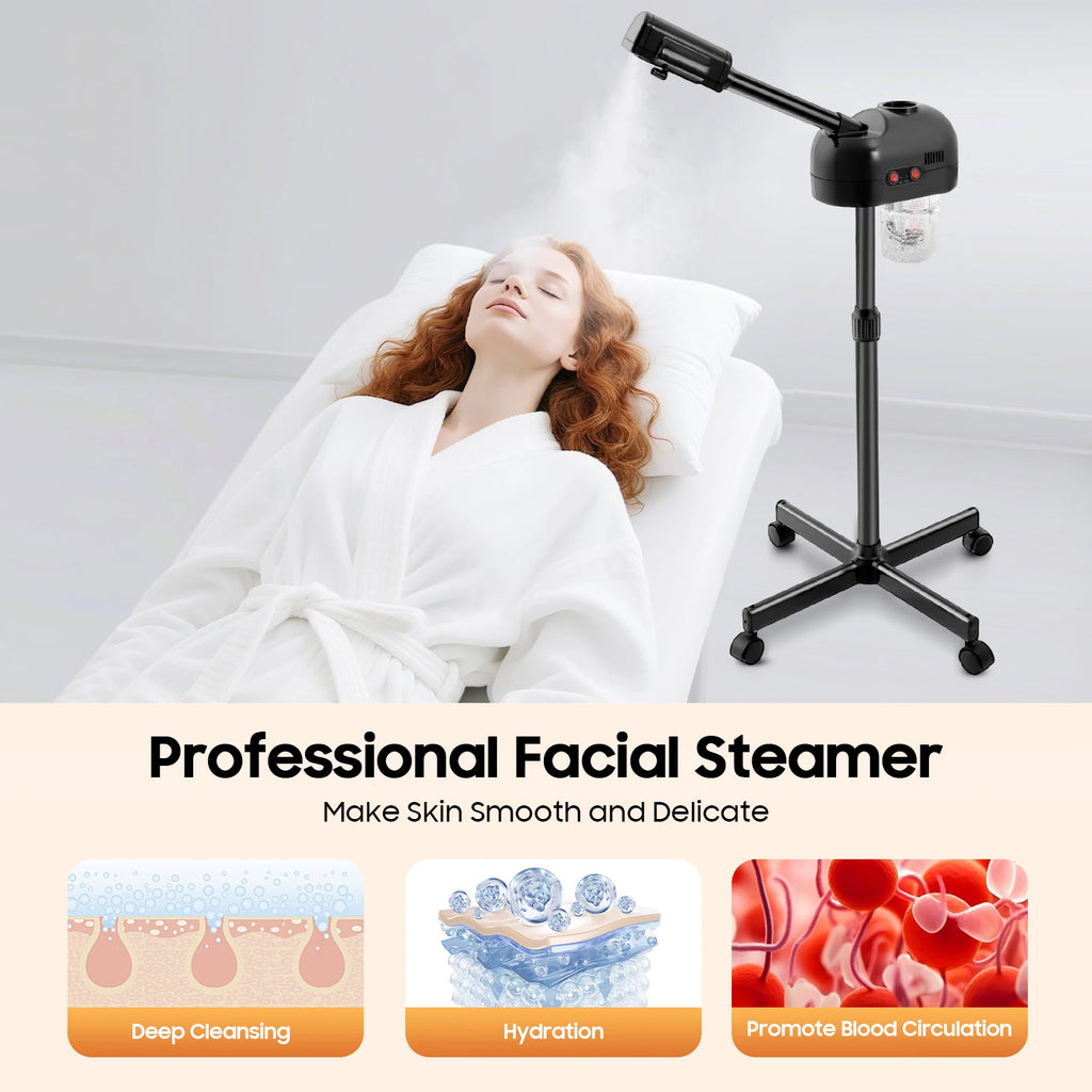 750ml Ozone Facial Steamer Height Adjustable Sprayer 360° Rotatable Movable Skin Care Equipment for Salon Beauty Spa White/Black