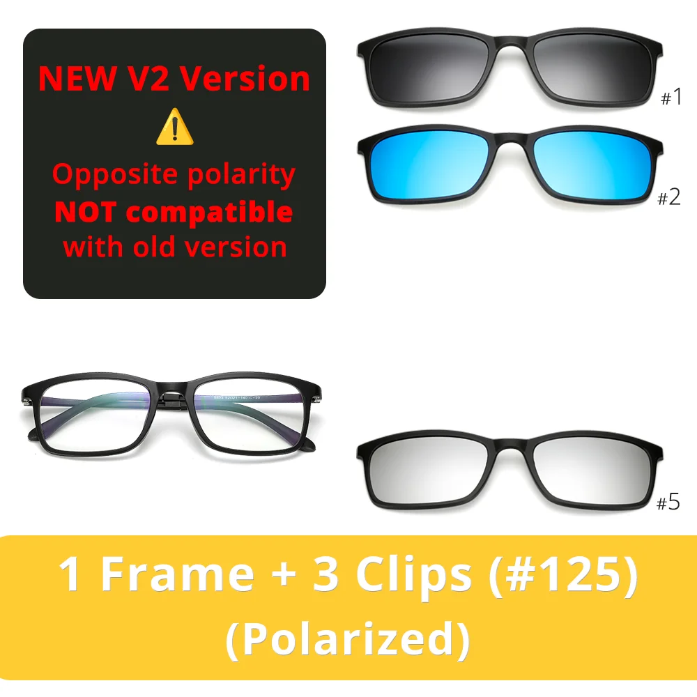 Ralferty Polarized Sunglasses Men Women 5 In 1 Magnetic Clip On Glasses TR90 Optical Prescription Eyeglass Frames Magnet Clips