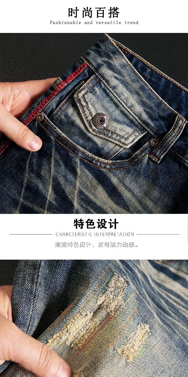 New Summer Classic Fashion Solid Color American Retro Straight Leg Denim Shorts Men's Casual Loose Fit Sports High Quality Jeans