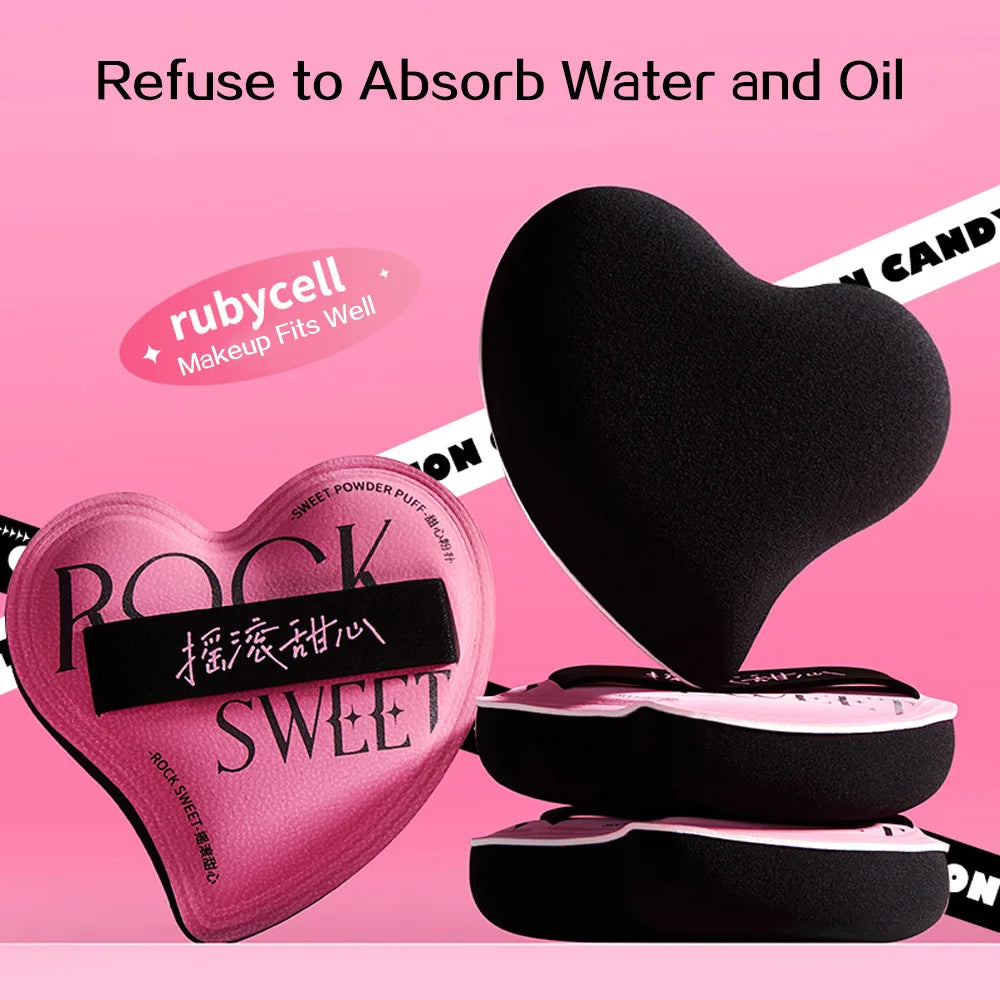 ROCK SWEET Cotton Candy Heart-shaped Pink Soft Makeup Soft Wet And Dry Dual-use Liquid Foundation Powder Puff