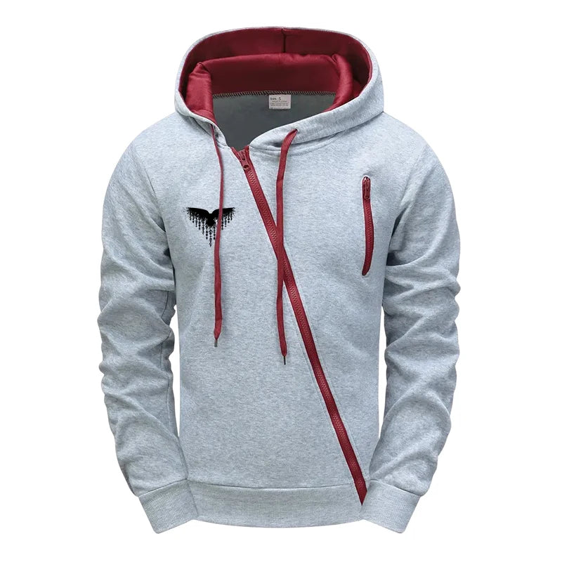 Mens Casual Riding Set 2025 Diagonal Zipper Hoodie with Joggers Urban Streetwear Tracksuit Autumn Winter