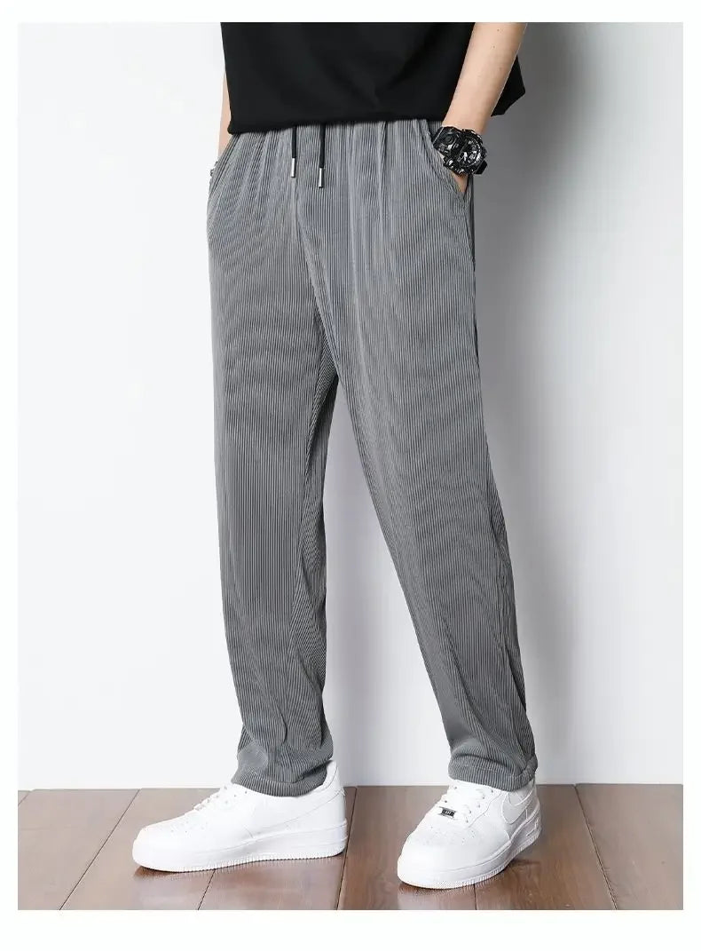 Summer White Casual Pants Men's Ice Silk Pants Men's Drape Floor Mop Pants  Korean Straight Loose Wide Leg Long Pants