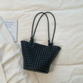 Hand-woven Openwork handBag With Zipper Inner Pocket,summer Pu Leather Beach Bucket Bags,large Capacity Simple Shopping handBag