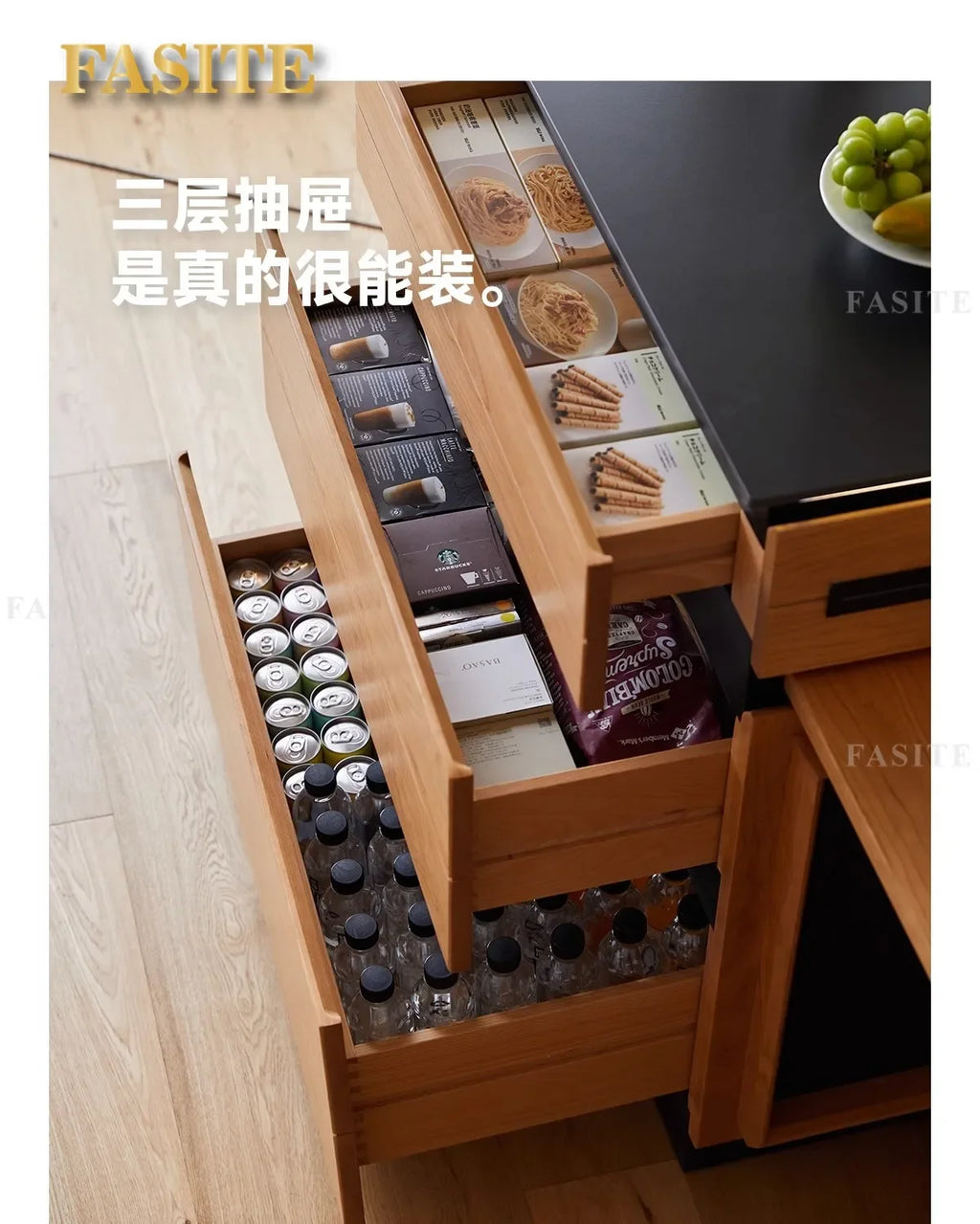 Solid wood island table retractable small apartment open integrated bar cabinet rock locker