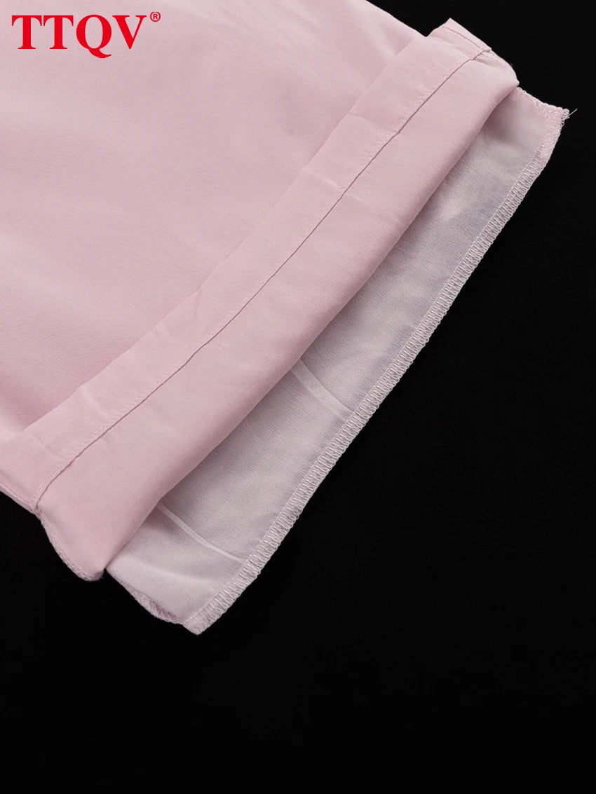 TTQV Summer Loose Pink 2 Piece Sets Woman Outfit Fashion Sleeveless Tank Top With High Waist Wide Pants Set Female Streetwear