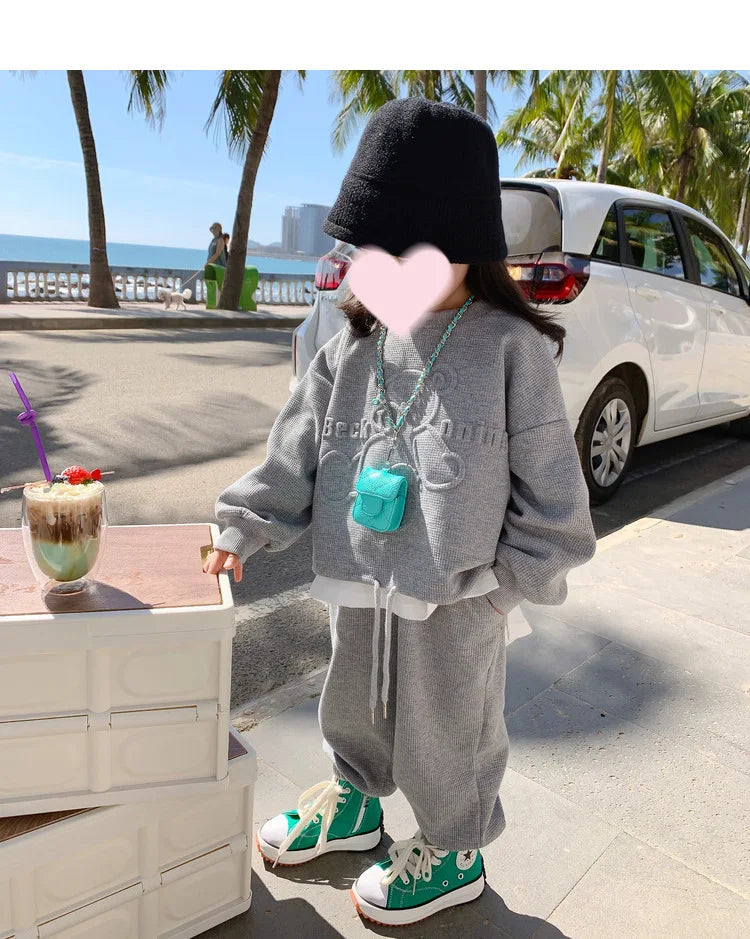 2026 Spring Children's Spring Clothes Round Neck Long Sleeve Sweater Boys and Girls Trendy Baby Stylish Children's Clothing 2PCS