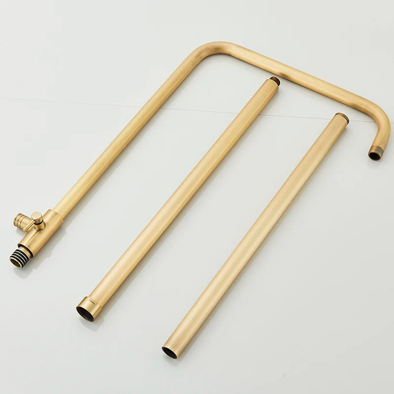 Antique Brass Shower Faucet Set Rainfall Head Shower with Handshower Wall Mount Dual Handle Mixer Bathroom Shower System