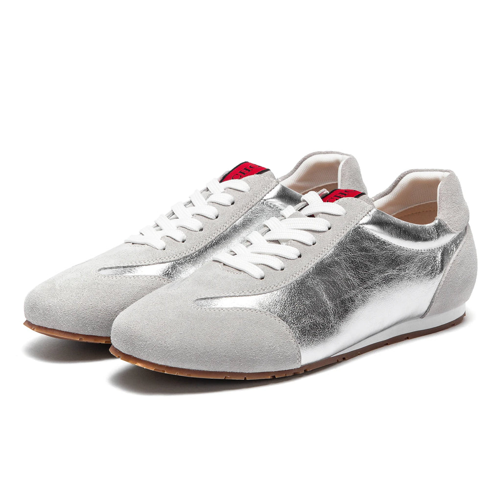 CHCH Women's Vulcanized Shoes 2025 Autumn New Silver Lace Lightweight Sports Shoes Outdoor Casual Shoes