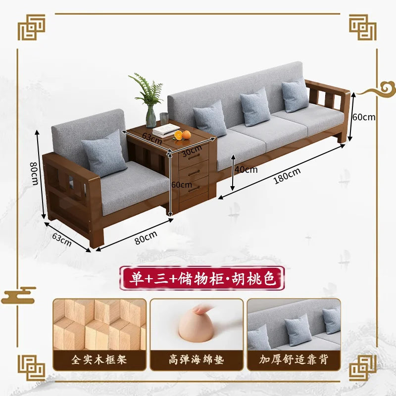Solid wood sofa new simple small apartment wooden sofa new Chinese winter and summer dual-use
