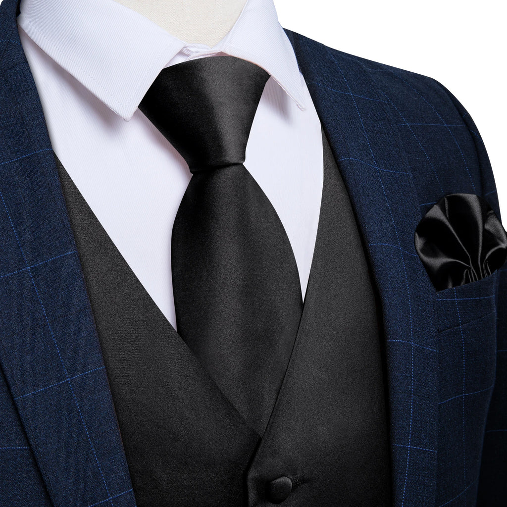 Satin Men's Solid Blue Suit Vest with Tie Handkerchief Cufflinks Business Formal Waistcoat Wedding Prom Men Sleeveless Jacket