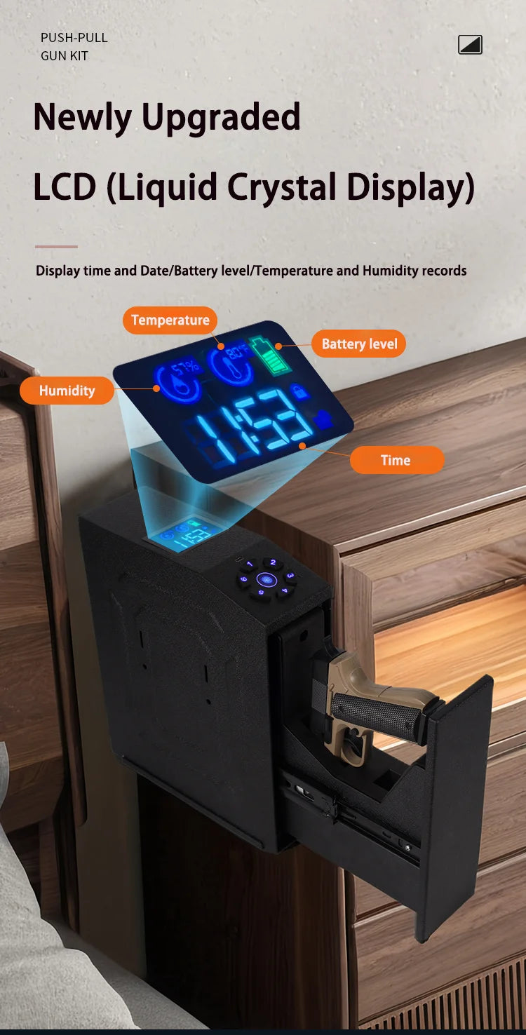 Tuya BLE Gun Safe Box Biometric Fingerprint Key Code 3-in-1 Wall Mounted Pistol Safes Box Anti theft Certified Handgun Safe