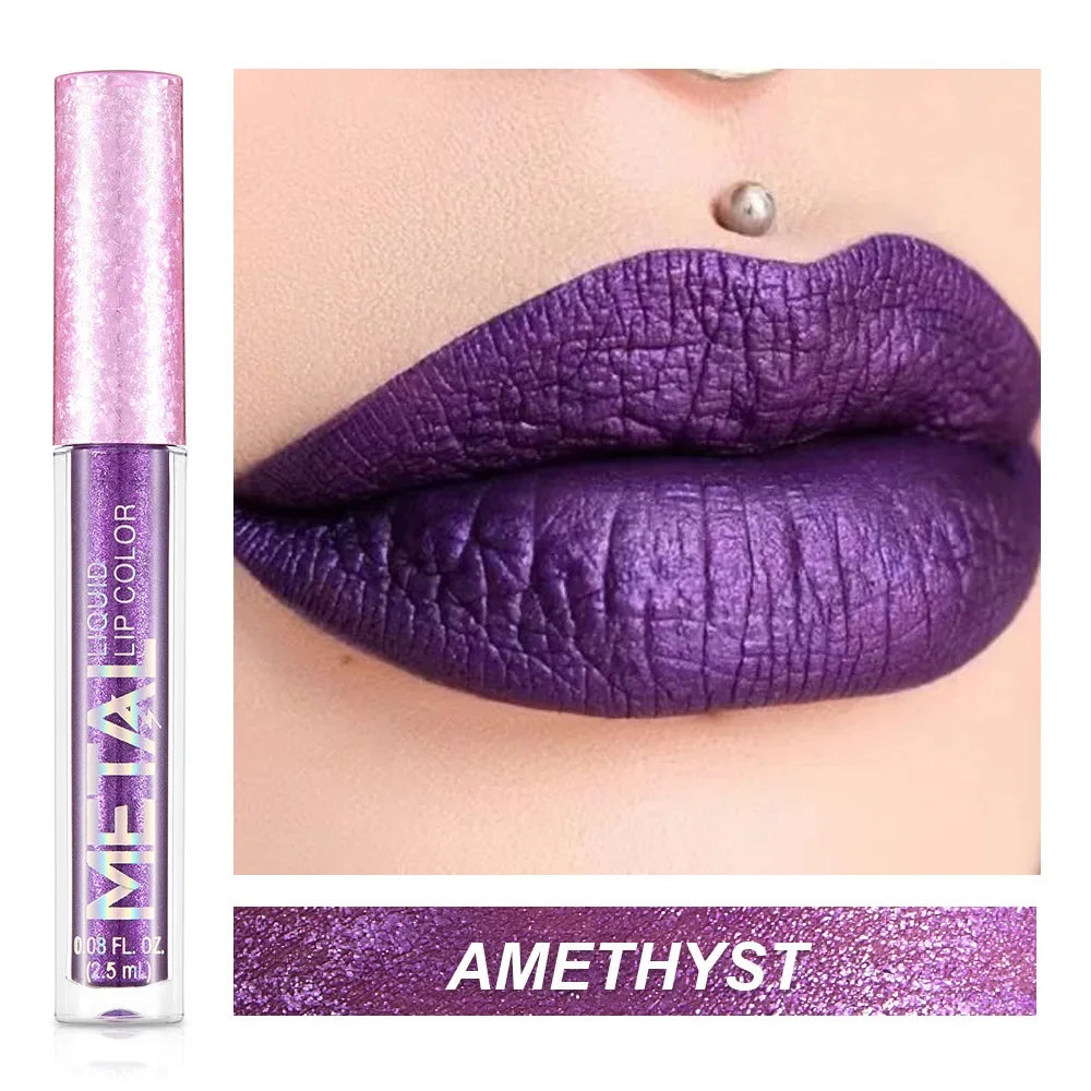 Glitter Metallic Lip Gloss Waterproof Matte Shiny Liquid Lipstick Shimmer Lip Tint Lasting Non-stick Cup Lips Makeup Cosmetics