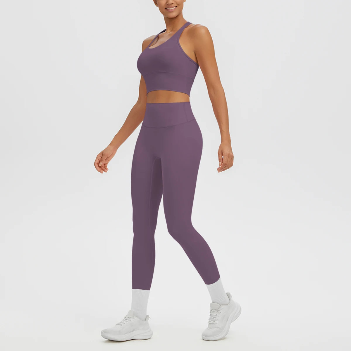 2PCS/set Gym Sports Yoga Suit for Women's Solid Color High Stretch Quick Drying Legging Yoga Pants Gather I-shaped Vest Yoga Set