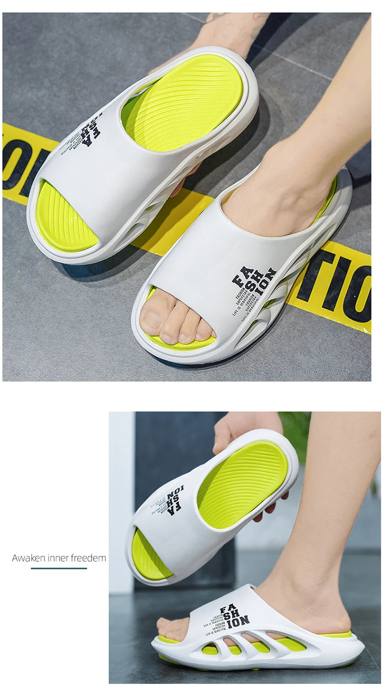 2026 EVA Soft Sole Male Slides New Summer Men's Slippers Breathable Hollow Beach Sandals Light Comfortable Indoor Flip Flop
