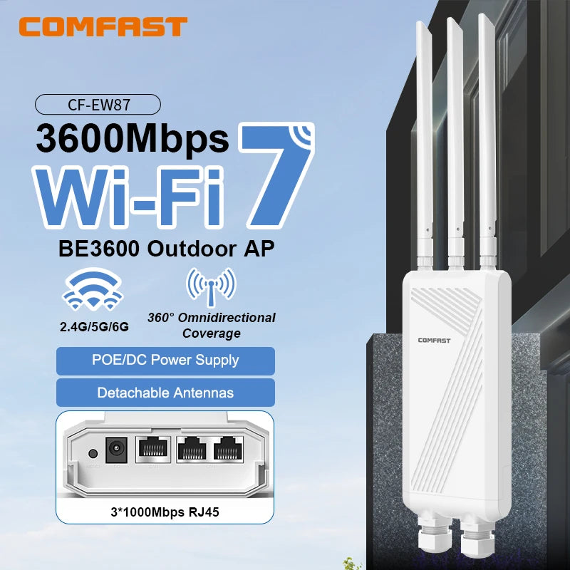 COMFAST BE3600 WIFI7 Outdoor AP Router 2.4G/5.8G Dual Band Long Range Signal Extender Amplifier Wireless Repeater Waterproof