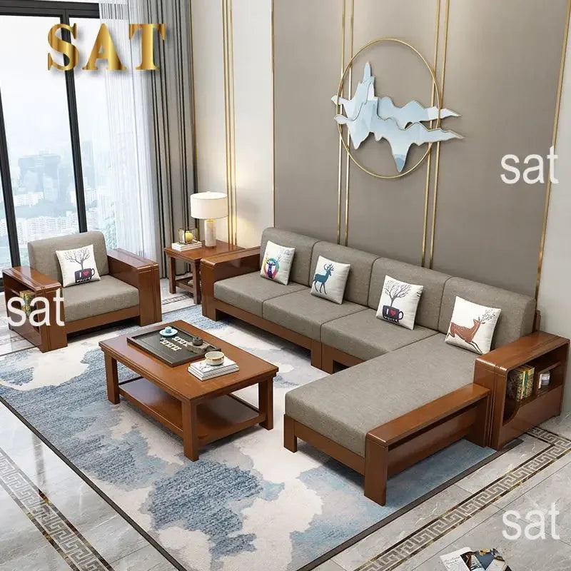 For Nordic Simple and Modern Design of the Size of the Living Room Furniture Combination Set Solid Wood Sofa