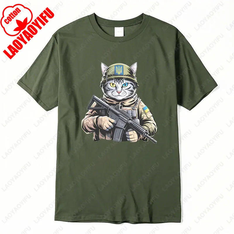 Ukraine Cat Army Uniform Zelensky Tshirt Cotton Men Woman Casual Tees Patriotic Ukrainian Gift Ukrainian Trident Streetwear Tops