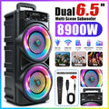 Portable  Bluetooth Party Speaker, Dual 6.5 Inch Big Subwoofer, Colorful RGB LED Light Effects, Wired Microphone, Bluetoo