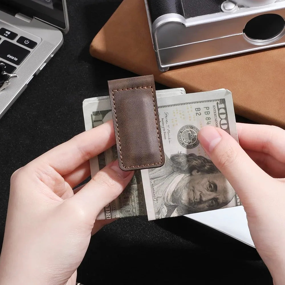 Slim Magnetic Money Clip PU Leather Business Card Holder for Men