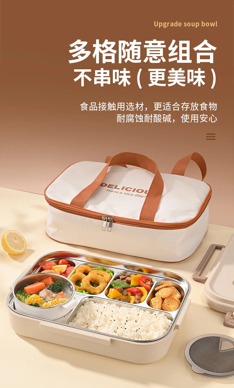 Portable Insulated Stainless Steel Lunch Box for Office Workers And Students Sealed Bento with Microwave Heating Food Container