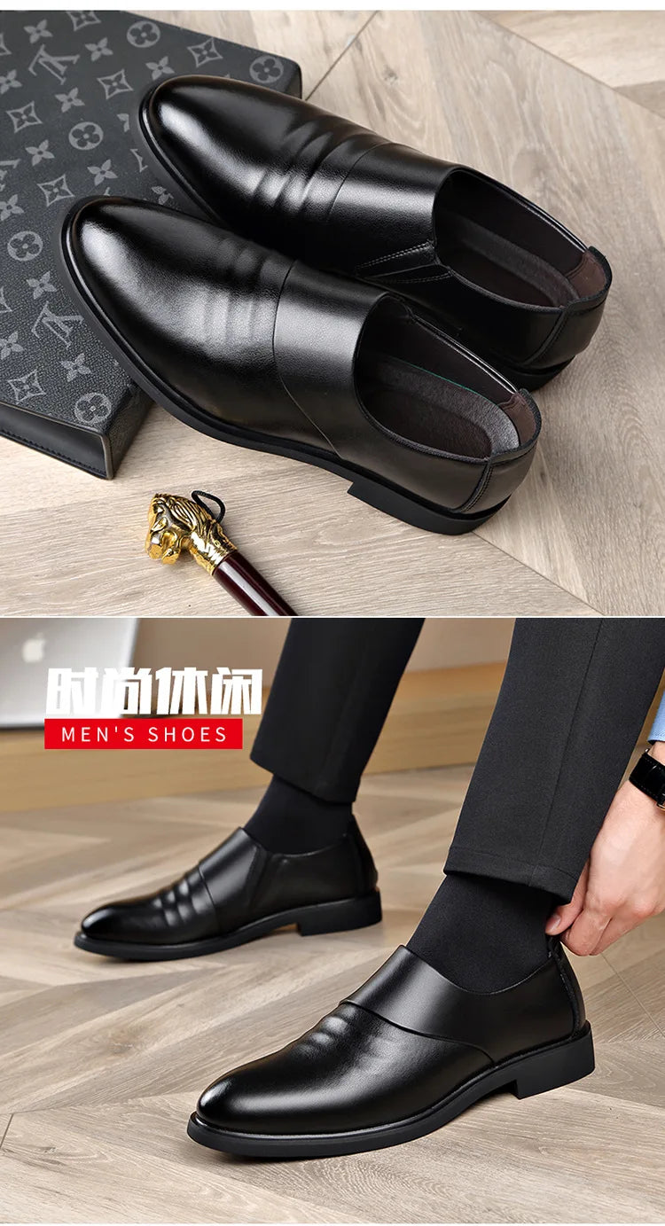 Spring Autumn Cow Leather Shoes for Men Fashion Casual Increase New Designer Men's Dress Shoes Black Platform Shoes Male