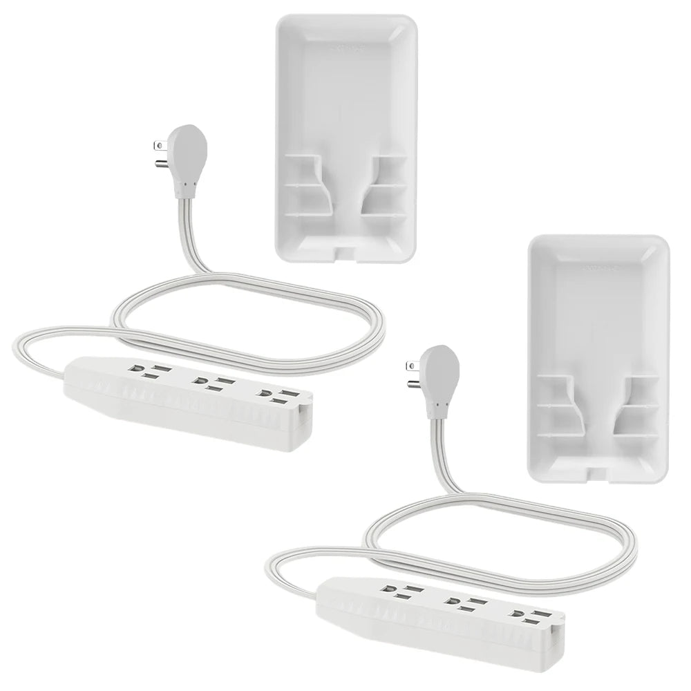 3 FT Extension Cord Power Strip with 3 AC Outlet 3 Prong Plug Extender, Cover Plate, Wire Splitter 16AWG, Standard Grounding, UL