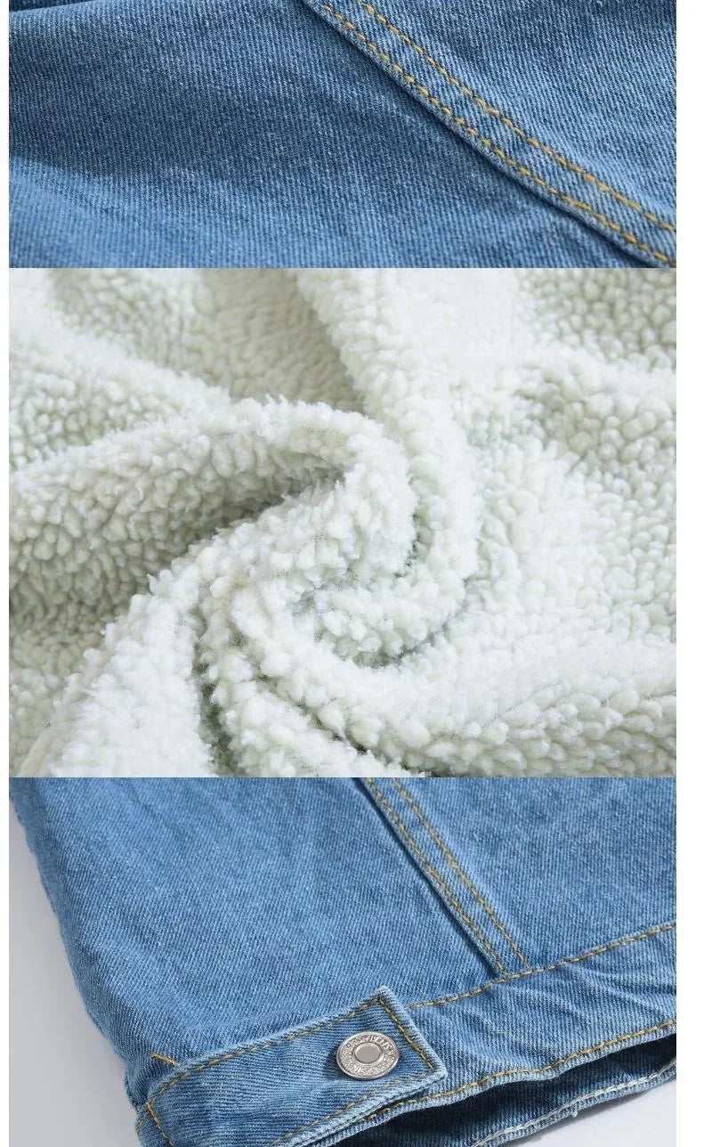 Autumn/Winter New Fashion Solid Color Lamb Wool Denim Jacket Men's Casual Thick Warm High Quality Plus-Size Jacket M-3XL