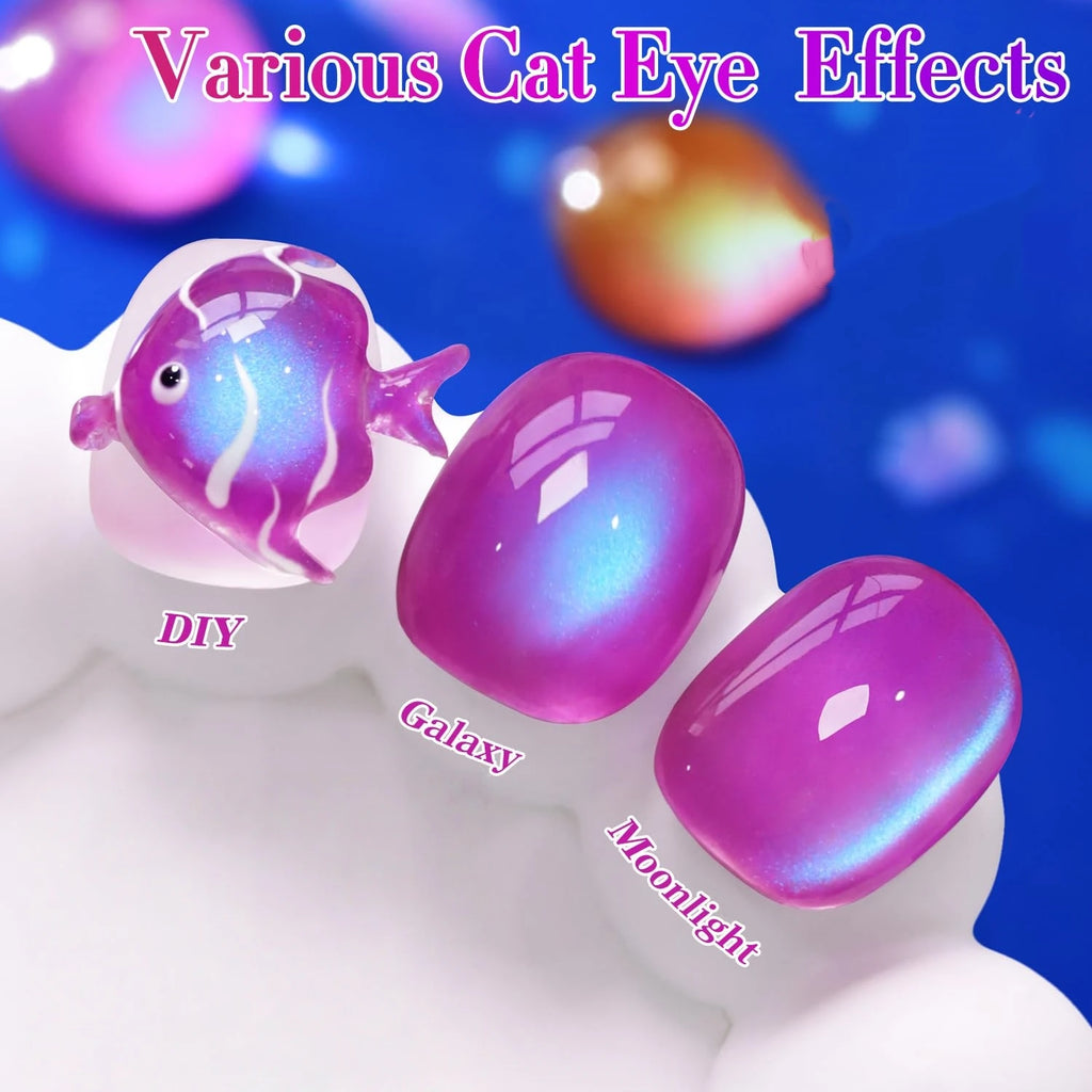 HL Jelly Glass Cat Eye Gel Polish 15MLHolographic Glitter Shimmer Translucent Sheer Color Magnetic Nail Polish Salon DIY at Home