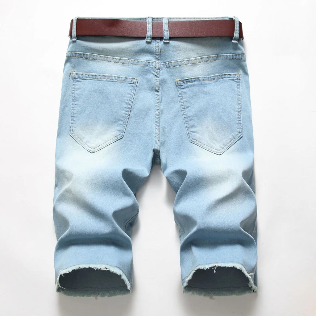 2026 New Denim Shorts for Men Fashion Casual Stretch Straight Short Jeans Men Summer Trend Holes Slim Fit Cowboy Short Trousers