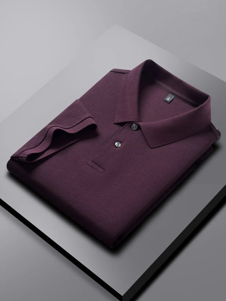 100% Pure Cotton Boutique Short-Sleeved High-End Men's Polo Shirt Summer High-Quality Solid Color Tops Business Casual T-Shirt