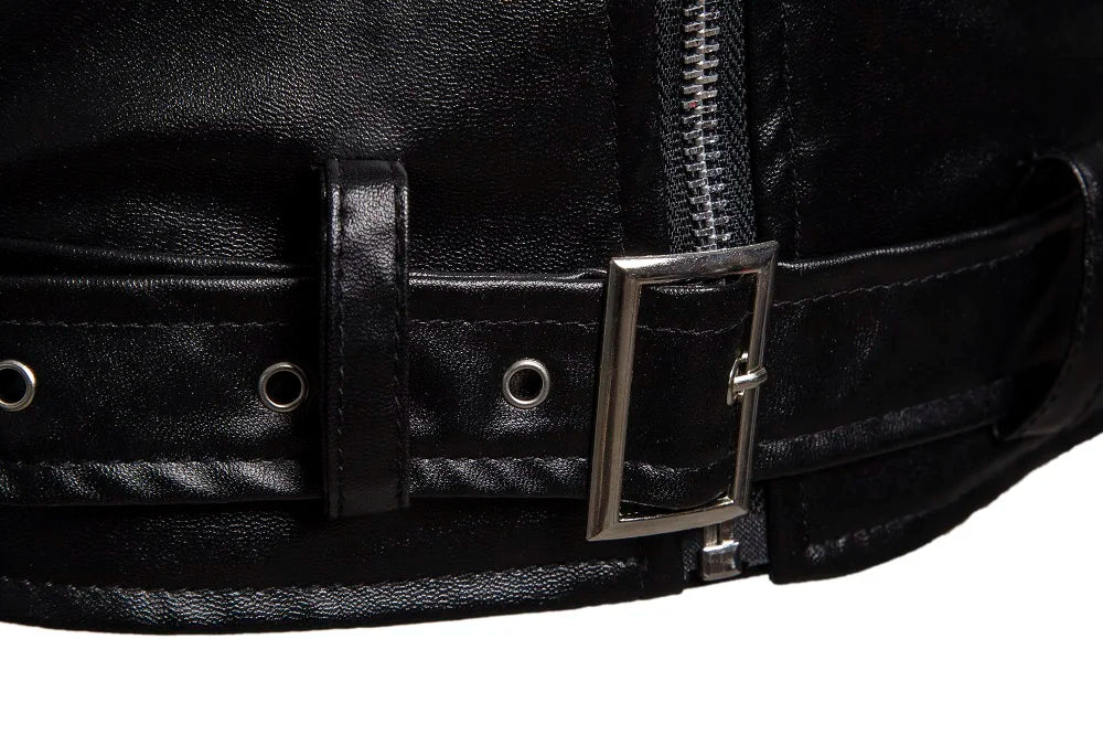 2023 Men's Autumn and Winter Lapel Leather Jacket Business Casual Oblique Zipper PU Leather Motorcycle Leather Jacket