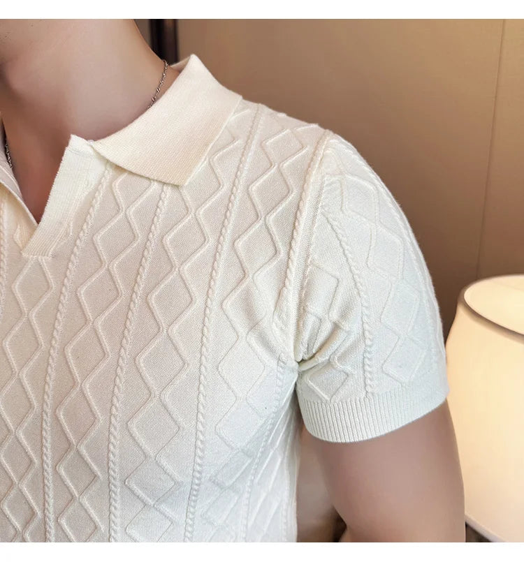 Polo Style Sweaters For Men Autumn Winter New Slim Fit Short Sleeve Mens Casual Sweater Turn Down Collar Knitted Pull Homme 3XL