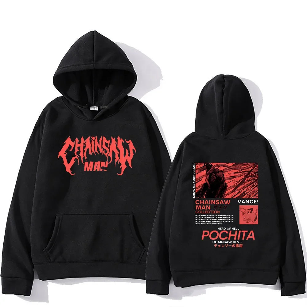 Men's popular chainsaw hooded sweatshirt printed hoodie long sleeved new top cartoon print Gothic streetwear 2024