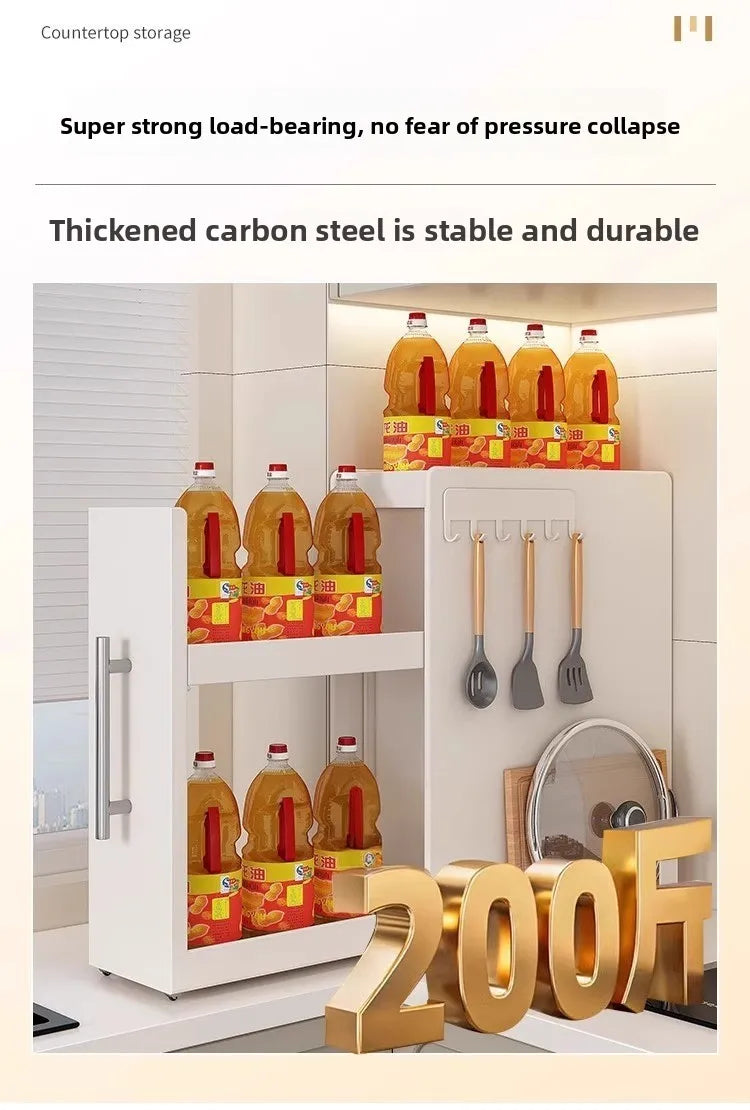 Kitchen Pull-out Spice Rack Countertop Multifunctional Seasoning Storage Rack Dustproof Ultra-Narrow Box Cabinet