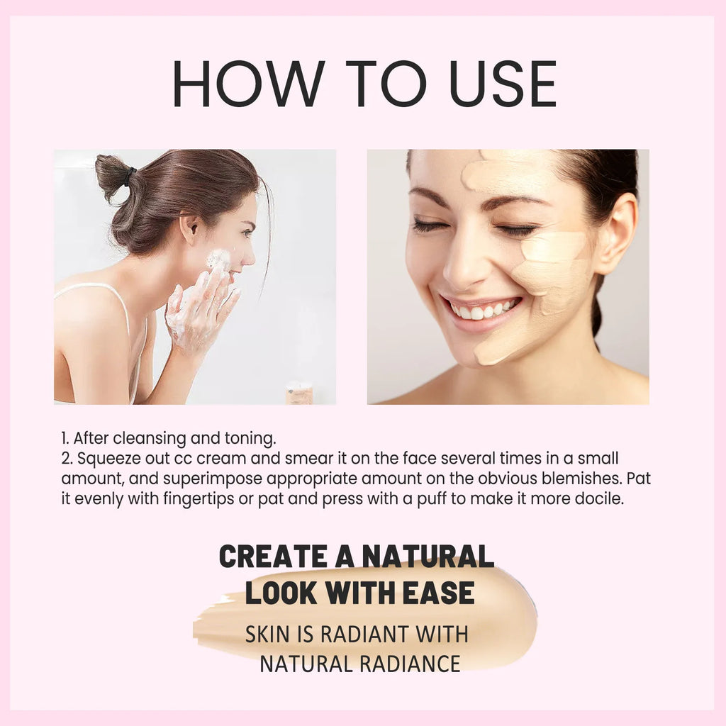 EELHOE CC Cream Foundation Long Lasting Oil Control Waterproof Moisturizing Skin Brightening Cover Blemishes CC Face Cream 30ml