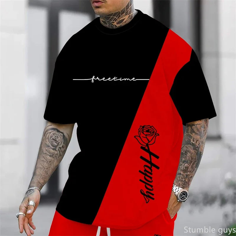 2026 New Men's Oversized Anime Inspired Tee Loose Short Sleeve Soft Comfortable Fashion Sports Jersey Tops