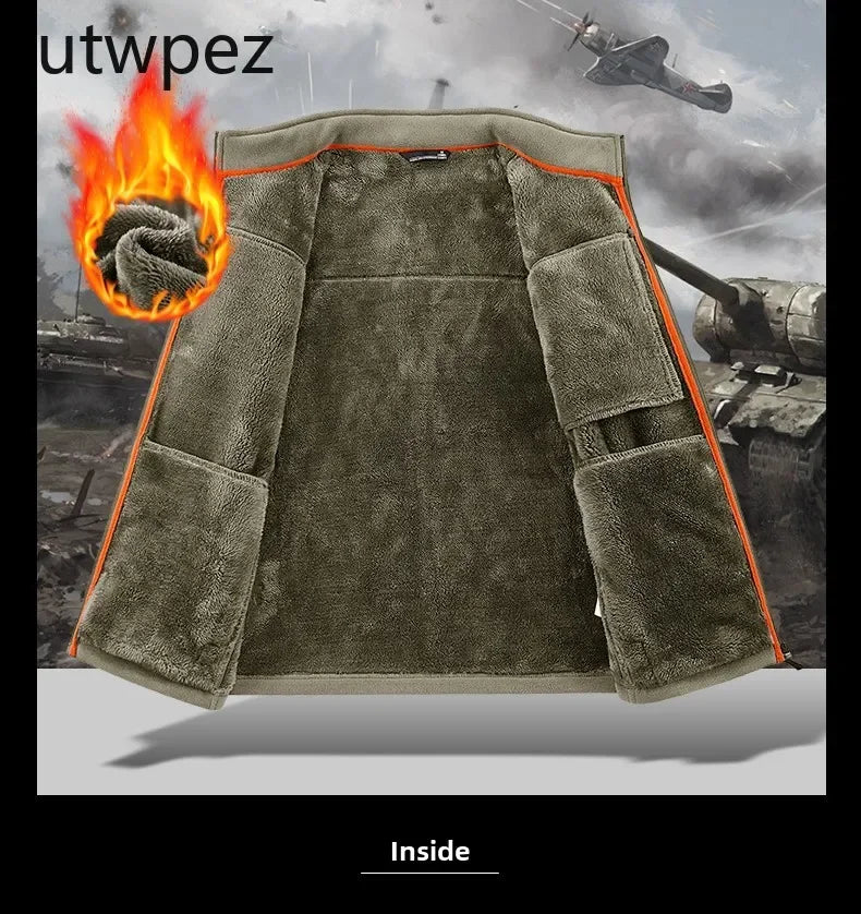 Outdoor High Collar Windproof Ski Sweatshirt Coat Man Snow Winter Warm Fleece Jacket Men Climbing Double Thickened Pocket Jacket