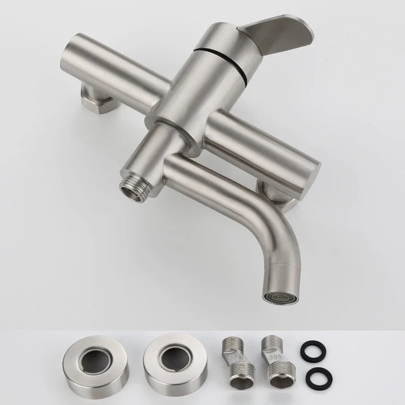 Stainless Steel Bathtub Shower Mixer Tap Wall Mounted Faucet with Ceramic Valve Core Triple Hot Cold Bathroom Fixture