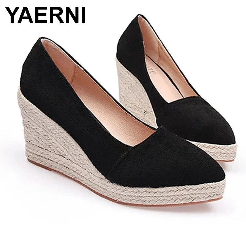 YAERNI Spring Summer Shoes Women Heeled Shoes Ladies Wedge Heels Retro Brand Women Pumps Casual Woman Wedges 8cm Big Size 4